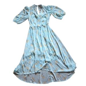 Calvin Klein Light Blue And Yellow Floral Chiffon Hi Low Spring Dress SIZE 0P